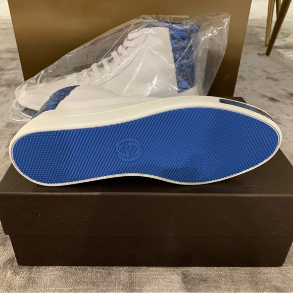 Gucci - White Leather - Blue Python - High Top - 10.5 - Picture 3 of 8